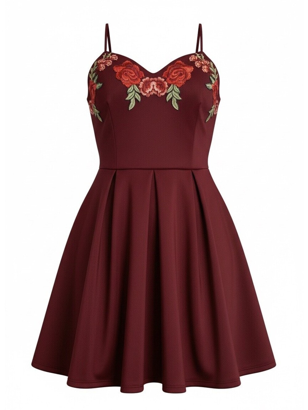 B. Darlin Burgundy Floral Embroidered Fit and Flare Dress Junior 13-14